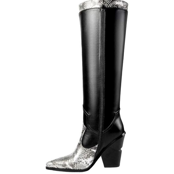 ANN CREEK 'Boma' Snake Accent Two-Tone Boots, Layered High Heels, Size 10 M - Picture 2 of 12